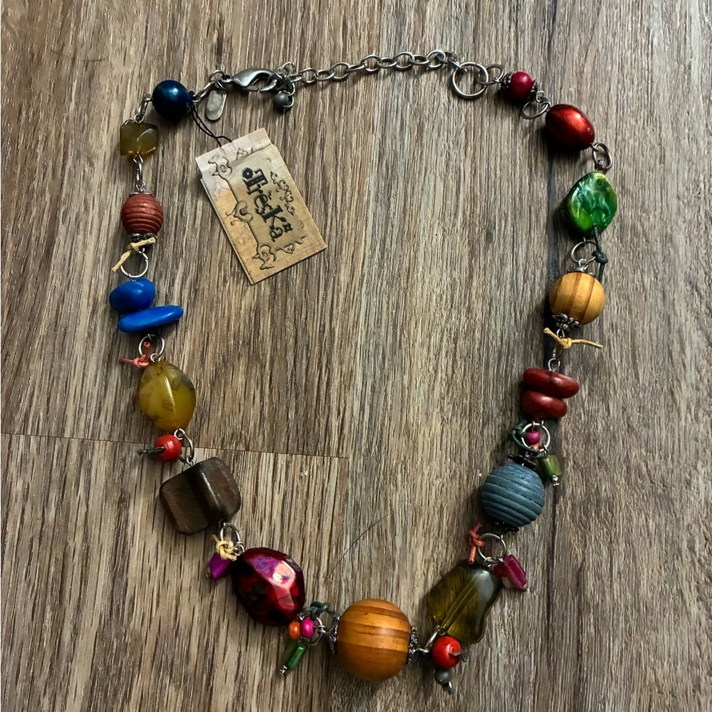 Treska Multicolor Bead Necklace with Red, Blue, Green & Yellow Accents